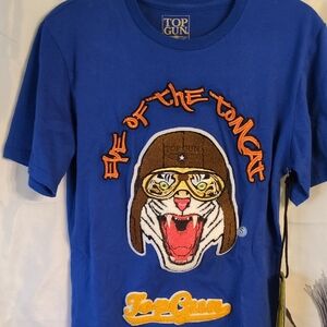 Top Gun Blue Men's Short Sleeve Tee with Tiger Graphic